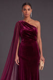 Black Mermaid One Shoulder Velvet Long Formal Dress with Cape