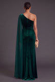 Black Mermaid One Shoulder Velvet Long Formal Dress with Cape