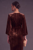 Burgundy Velvet Sheath Boat Neck Midi Formal Dress with Slit