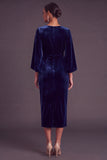 Burgundy Velvet Sheath Boat Neck Midi Formal Dress with Slit