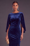 Burgundy Velvet Sheath Boat Neck Midi Formal Dress with Slit
