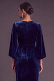 Burgundy Velvet Sheath Boat Neck Midi Formal Dress with Slit