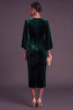 Burgundy Velvet Sheath Boat Neck Midi Formal Dress with Slit