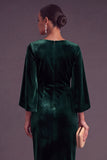 Burgundy Velvet Sheath Boat Neck Midi Formal Dress with Slit