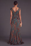 Dark Green Sheath V-Neck Ruched Maxi Formal Dress