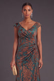 Dark Green Sheath V-Neck Ruched Maxi Formal Dress