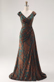 Dark Green Sheath V-Neck Ruched Maxi Formal Dress