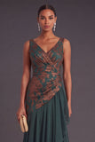 Dark Green Ruffled Mermaid V-Neck Ruched Long Formal Dress