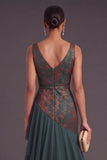 Dark Green Ruffled Mermaid V-Neck Ruched Long Formal Dress