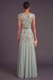 Mermaid Green Boat Neck Chiffon Long Formal Dress with Sleeves