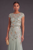 Mermaid Green Boat Neck Chiffon Long Formal Dress with Sleeves