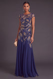Mermaid Green Boat Neck Chiffon Long Formal Dress with Sleeves