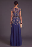 Mermaid Green Boat Neck Chiffon Long Formal Dress with Sleeves