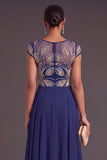 Green A-Line Round Neck Ruffled Long Embroidered Formal Dress with Sleeves