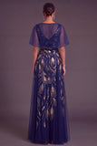 Green A-Line Cowl Neck Embroidered Long Formal Dress