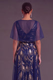 Green A-Line Cowl Neck Embroidered Long Formal Dress