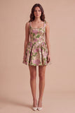 Champagne A-Line Square Neck Jacquard Floral Short Cocktail Dress