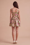 Champagne A-Line Square Neck Jacquard Floral Short Cocktail Dress