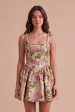 Champagne A-Line Square Neck Jacquard Floral Short Cocktail Dress
