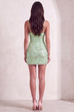 Mint Green Sparkly Beaded Bodycon Spaghetti Straps Short Cocktail Dress with Slit