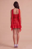 Sparkly Pink Corset Floral Strapless Ruffled Short Cocktail Dress with Neck Scarf