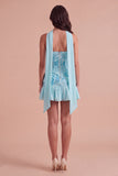 Sparkly Pink Corset Floral Strapless Ruffled Short Cocktail Dress with Neck Scarf