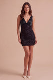 Sparkly Beaded Black Bodycon V-Neck Short Cocktail Dress with Sequins