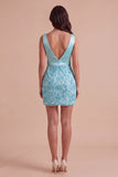 Sparkly Beaded Black Bodycon V-Neck Short Cocktail Dress with Sequins