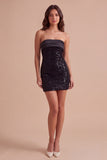 Sparkly Black Sequins Bodycon Strapless Short Cocktail Dress