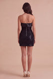 Sparkly Black Sequins Bodycon Strapless Short Cocktail Dress