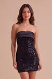 Sparkly Black Sequins Bodycon Strapless Short Cocktail Dress