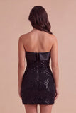 Sparkly Black Sequins Bodycon Strapless Short Cocktail Dress