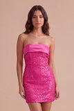 Sparkly Black Sequins Bodycon Strapless Short Cocktail Dress