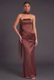 Brown Corset Mermaid Strapless Ruched Long Formal Dress with Neck Scarf