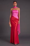 Brown Corset Mermaid Strapless Ruched Long Formal Dress with Neck Scarf
