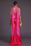 Brown Corset Mermaid Strapless Ruched Long Formal Dress with Neck Scarf