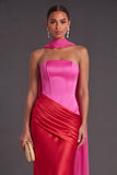 Brown Corset Mermaid Strapless Ruched Long Formal Dress with Neck Scarf