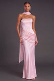 Brown Corset Mermaid Strapless Ruched Long Formal Dress with Neck Scarf