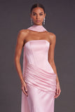 Brown Corset Mermaid Strapless Ruched Long Formal Dress with Neck Scarf