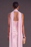 Brown Corset Mermaid Strapless Ruched Long Formal Dress with Neck Scarf