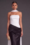 Brown Corset Mermaid Strapless Ruched Long Formal Dress with Neck Scarf