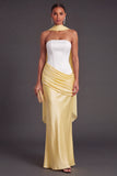 Brown Corset Mermaid Strapless Ruched Long Formal Dress with Neck Scarf