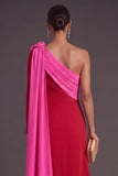 Brown A-Line One Shoulder Long Formal Dress with 3D Flower