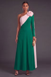 Brown A-Line One Shoulder Long Formal Dress with 3D Flower