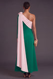 Brown A-Line One Shoulder Long Formal Dress with 3D Flower