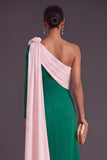 Brown A-Line One Shoulder Long Formal Dress with 3D Flower