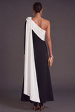Brown A-Line One Shoulder Long Formal Dress with 3D Flower