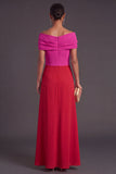 Fuchsia and Black A-Line Off the Shoulder Ruched Long Formal Dress