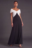 Fuchsia and Black A-Line Off the Shoulder Ruched Long Formal Dress