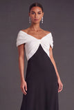 Fuchsia and Black A-Line Off the Shoulder Ruched Long Formal Dress